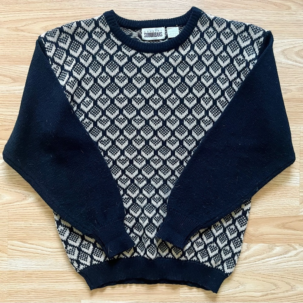 Vintage Country Suburbans Geometric Pattern Crew Neck Sweater